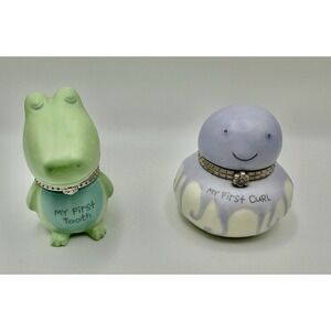 VTG Hallmark‎ Octopus &Dinosaur My First Curl & tooth trinket boxes, porcelain.